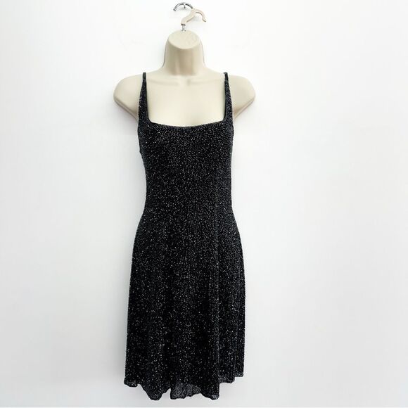 Cache Women’s Vintage Y2K 90s All Over Beaded Criss Criss Back Fitted Mini Dress - Picture 1 of 16